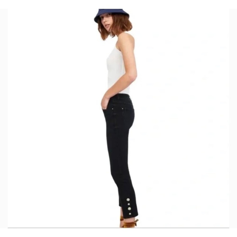 Zara Trafaluc Black Cropped Skinny Jeans Gold Bobble Button Ankle Embellished 2